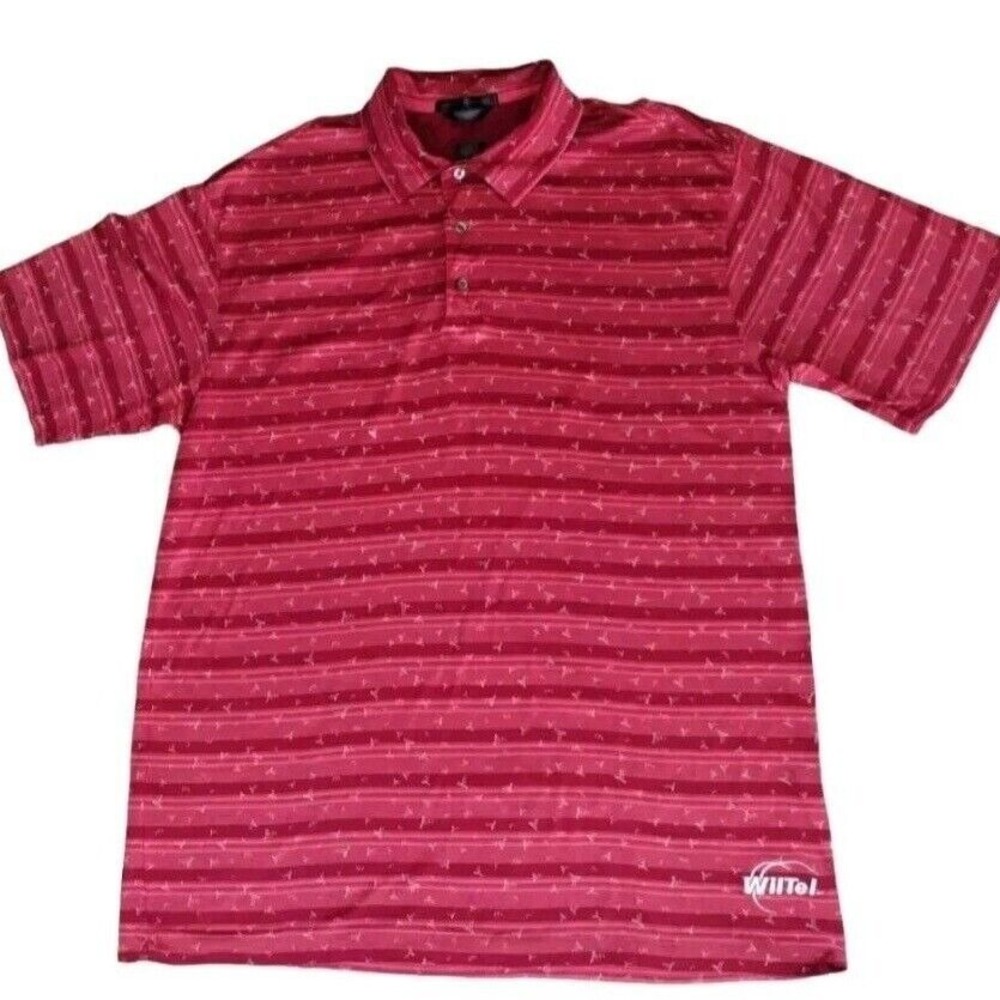 Nike Polo Shirt Men's XL Red Striped Golf TW TIGER WOODS All‎ Over Print